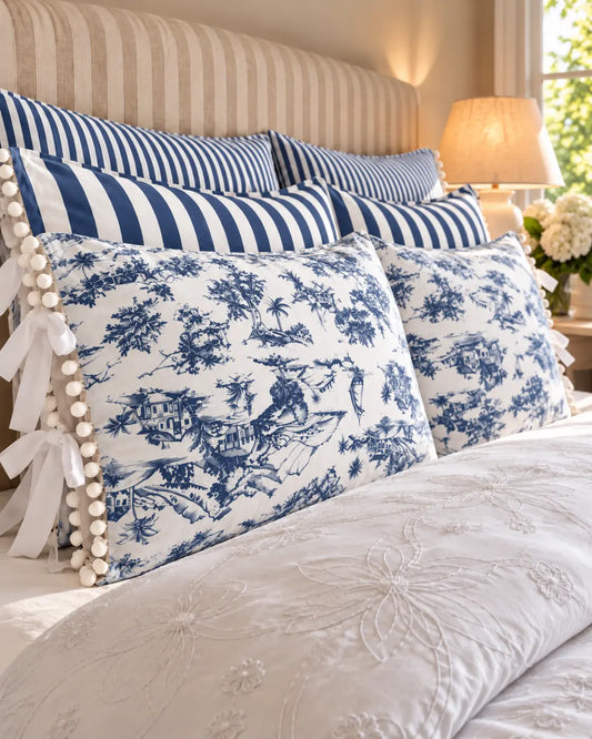 Funda de Almohada · Toile de Jouy Azul Provenzal