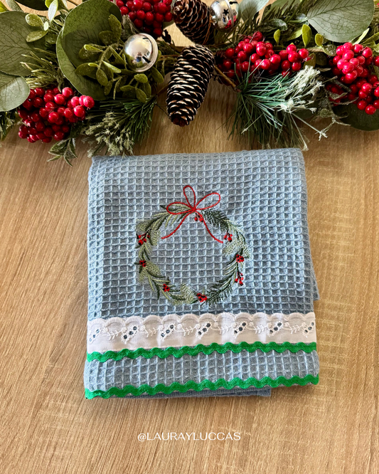 Paño de Cocina Celeste Guirnalda Navidad