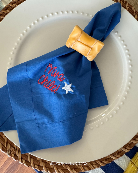 Servilleta de Tela Bordada Viva Chile Estrella
