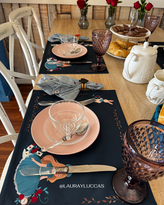 Kit de Mesa Puesta Alicia en el país de las maravillas Azul petróleo