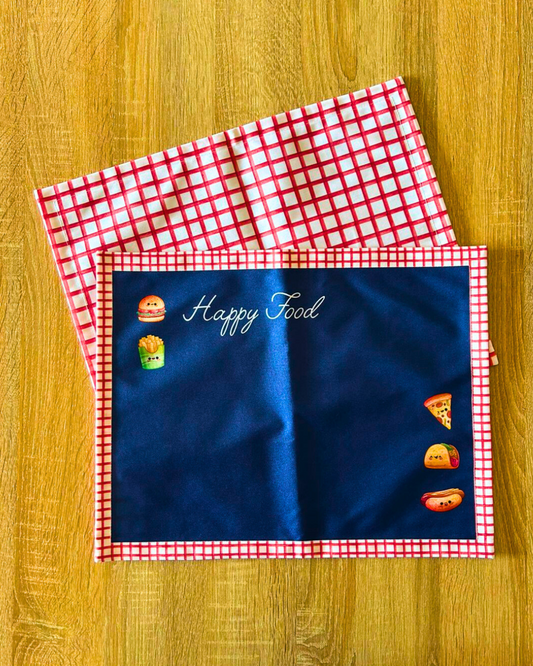 Individual de tela doble faz impermeable Happy Food
