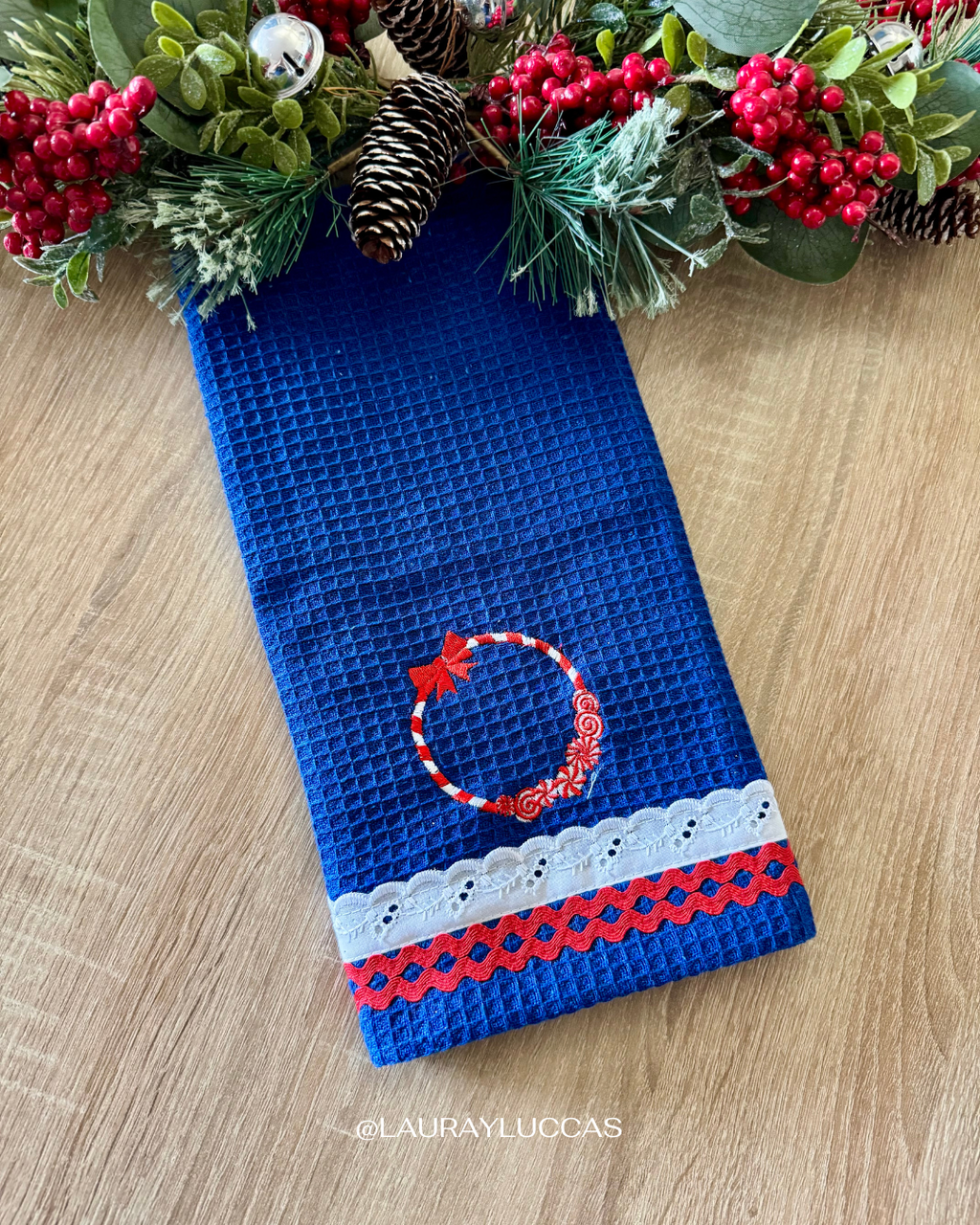 Paño de Cocina Azul rey Guirnalda Navidad