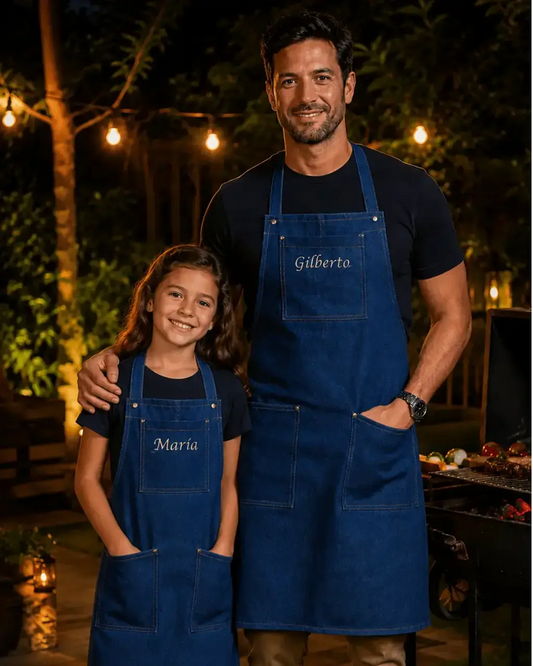 Kit Delantal Mezclilla Personalizado Papá e hijo