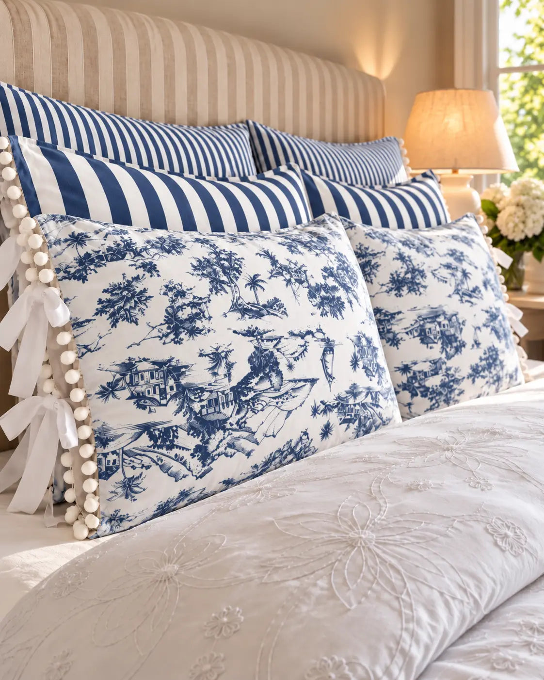 Funda de Almohada · Toile de Jouy Azul Provenzal