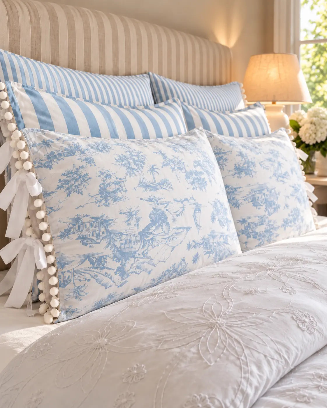 Funda de Almohada · Rayas Anchas Cielo de Provenza