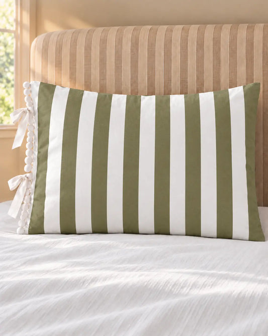 Funda de Almohada · Rayas Anchas Verde Oliva