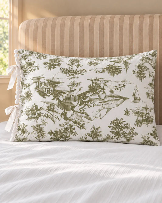 Funda de Almohada · Toile de Jouy Verde Oliva