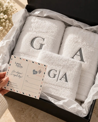 Kit Toalla de baño y manos color blanco personalizadas