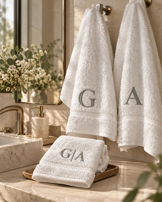 Kit Toalla de baño y manos color blanco personalizadas
