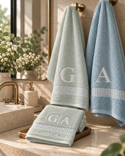 Kit Toalla de baño y manos color agua personalizadas