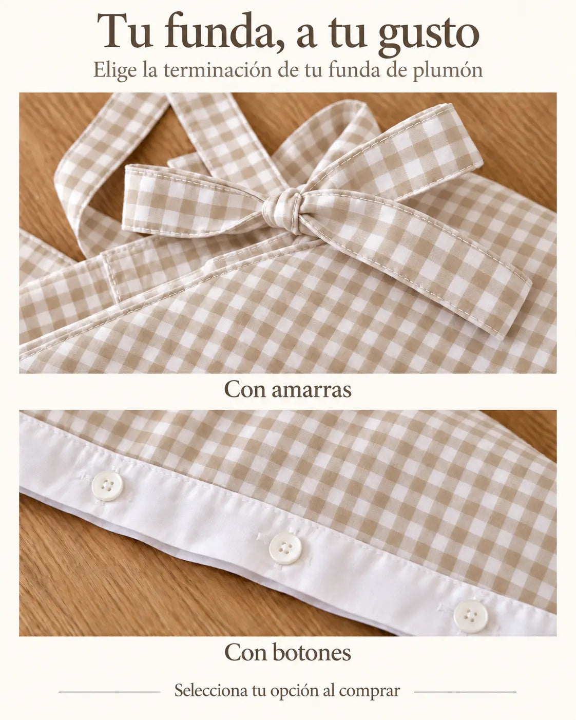 Funda de Plumón Doble Faz — Vichy Beige