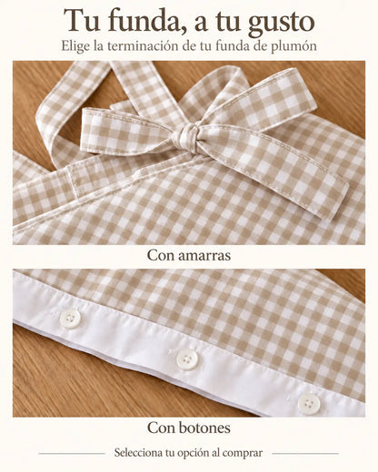 Funda de Plumón Doble Faz — Vichy Beige
