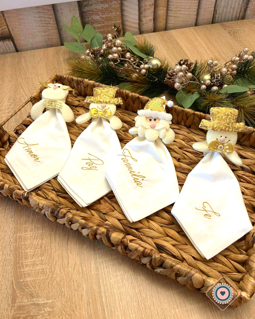 Porta Servilletas Monitos navideños dorados (pareja)