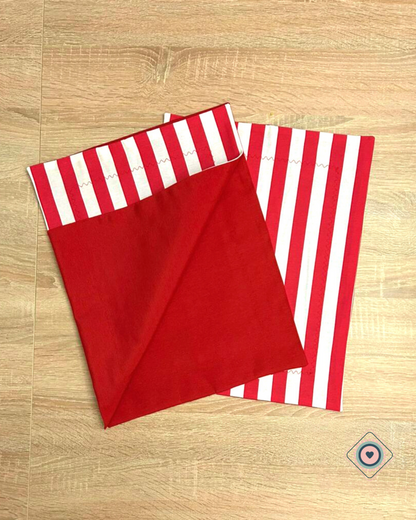 Individual de tela Reversible Impermeable Rayas Rojas Fondo Rojo
