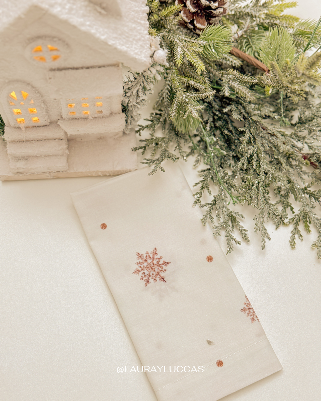 Servilleta de Tela Estampada Flocos de Nieve Casita