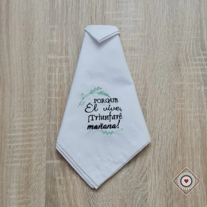 Servilleta de Tela Color Blanco Bordado Porque Él vive