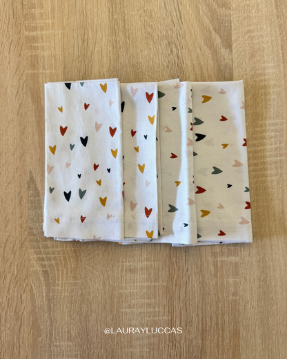 Set de 4 servilletas de tela estampadas Corazón Azul