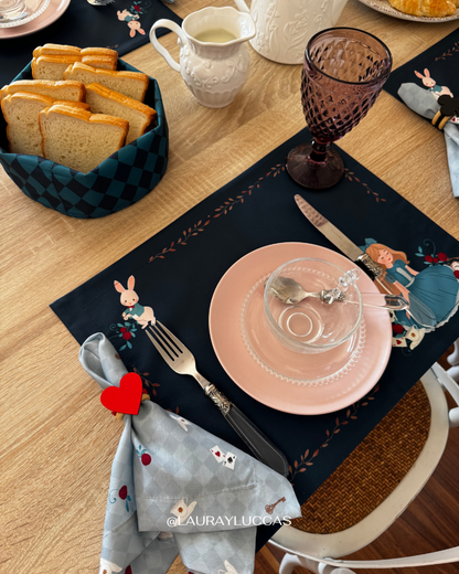 Kit de Mesa Puesta Alicia en el país de las maravillas Azul petróleo
