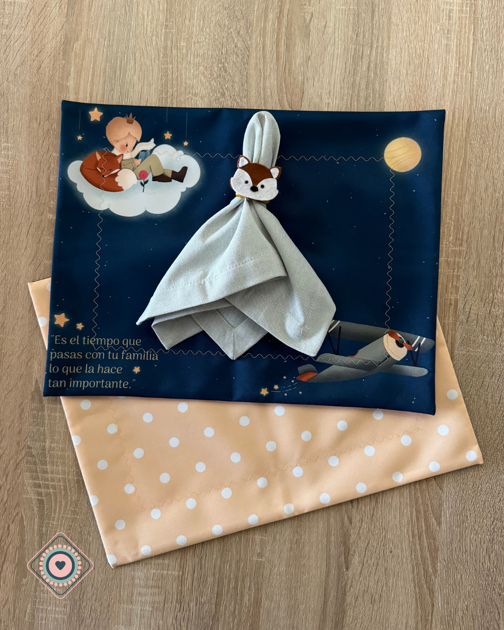 Servilleta de Tela en lino celeste nube Principito