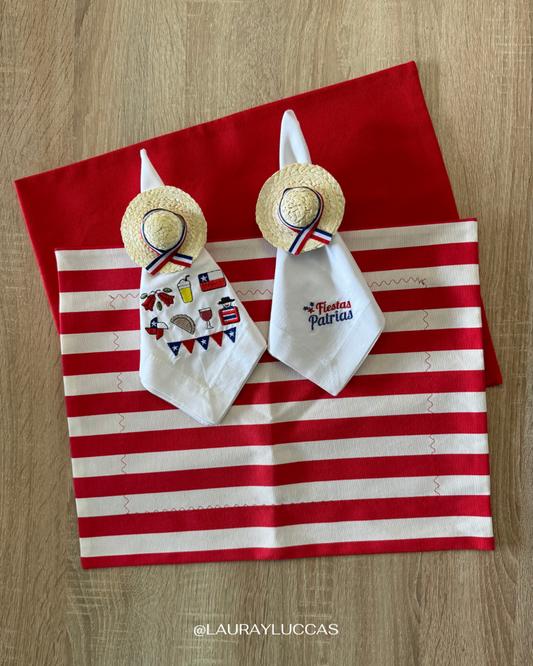 Kit de Mesa Puesta Rayas Rojas Fiestas Patrias