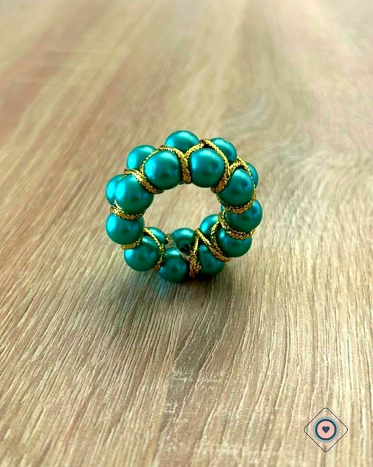 Porta Servilletas en Perlas Verdes Hilo dorado