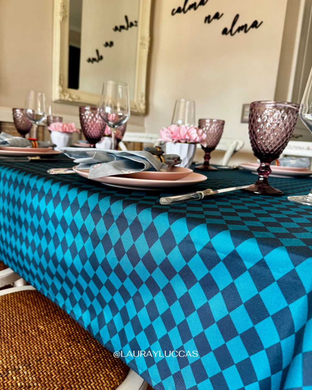 Mantel Rectangular Rombos Alicia Azul Petróleo