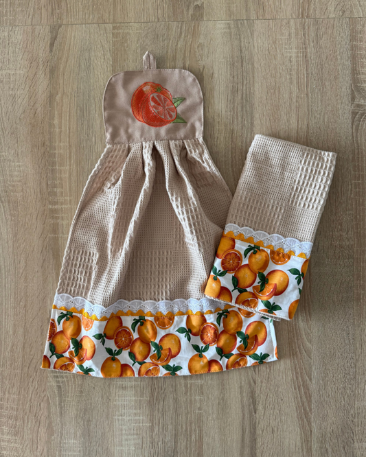 Kit de Toalla colgante seca manos y paño de cocina Naranja