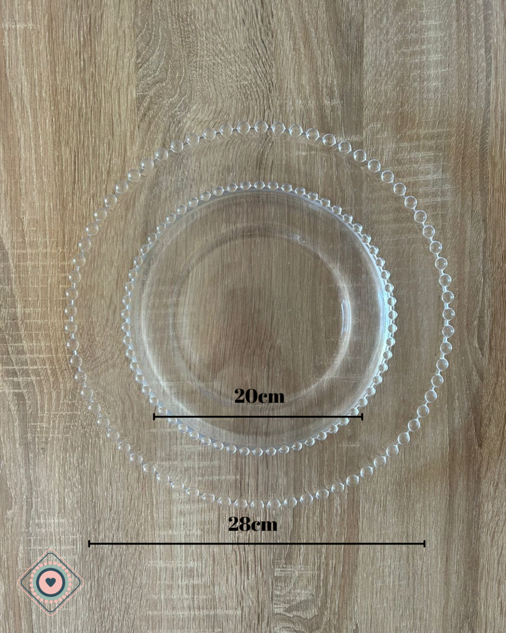 Plato Principal 28cm Transparente Colección Cristal Perlas