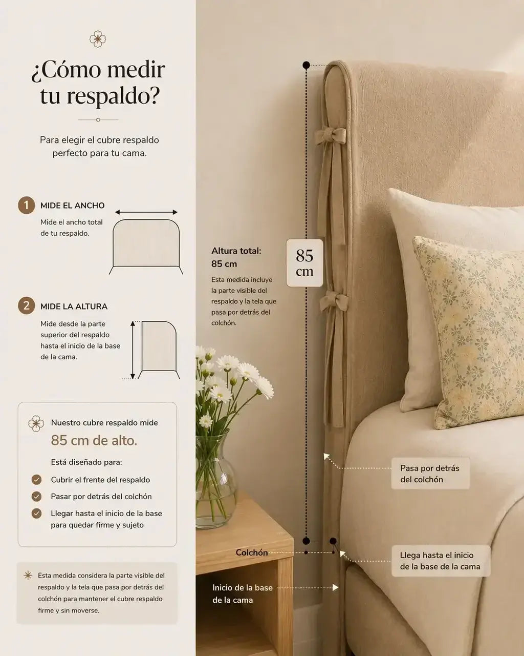 Guía ilustrada para medir el respaldo de cama