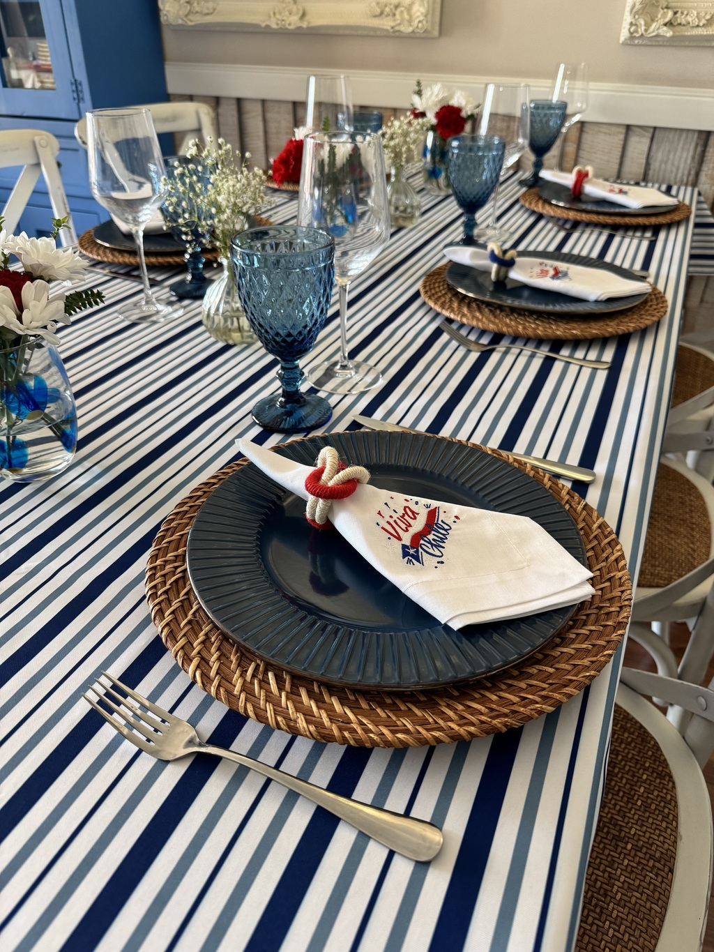 Mantel Rectangular Líneas azules