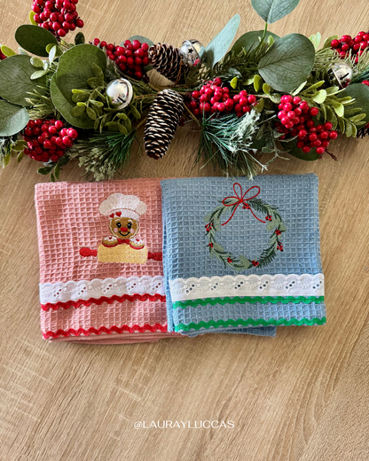 Paño de Cocina Palo Rosa Pinos Navideños