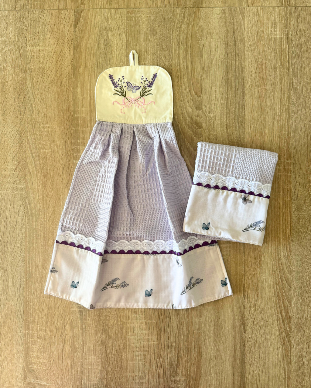 Kit de Toalla colgante seca manos y paño de cocina Lavanda