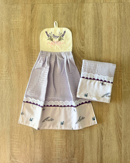 Kit de Toalla colgante seca manos y paño de cocina Lavanda
