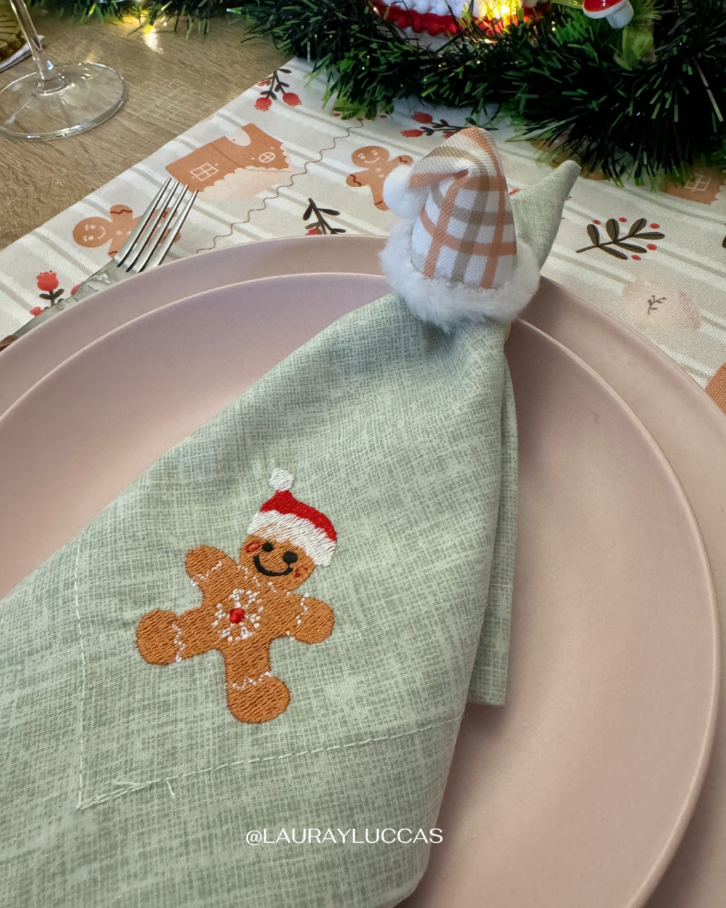 Porta servilletas Gorrito Navideño Cuadrillé verde agua Ginger