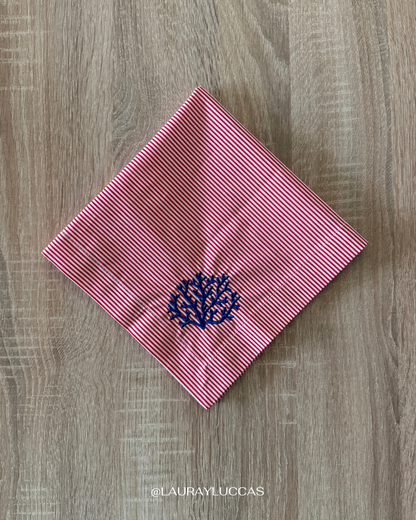 Servilleta de Tela Bordada Rayas Rojas Corales
