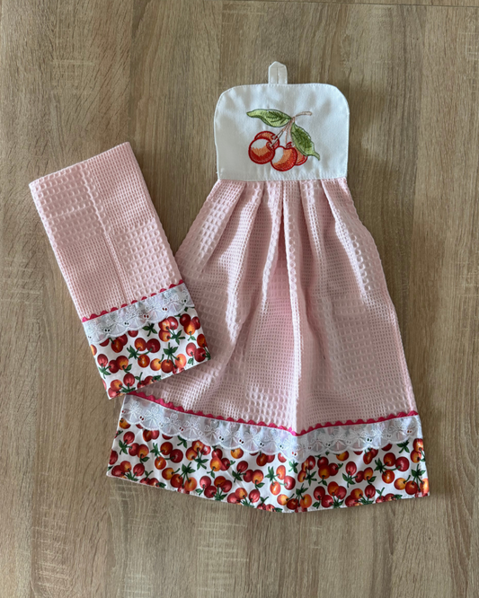 Kit de Toalla colgante seca manos y paño de cocina Guinda