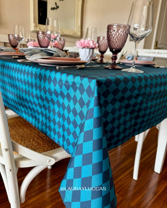 Mantel Rectangular Rombos Alicia Azul Petróleo