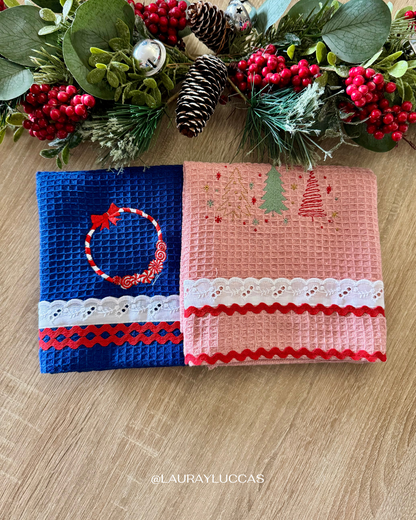 Paño de Cocina Palo Rosa Pinos Navideños