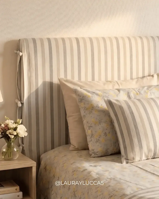 Cubre Respaldo de Lino — Rayas Gris Azulado