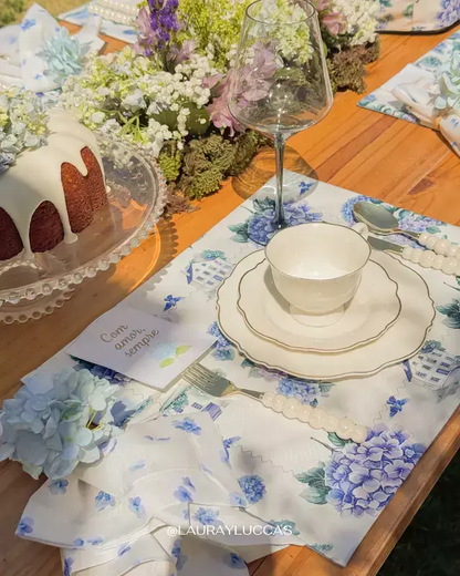 Set familia - 4 individuales doble faz Hortensias