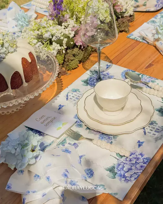 Set familia - 4 individuales doble faz Hortensias