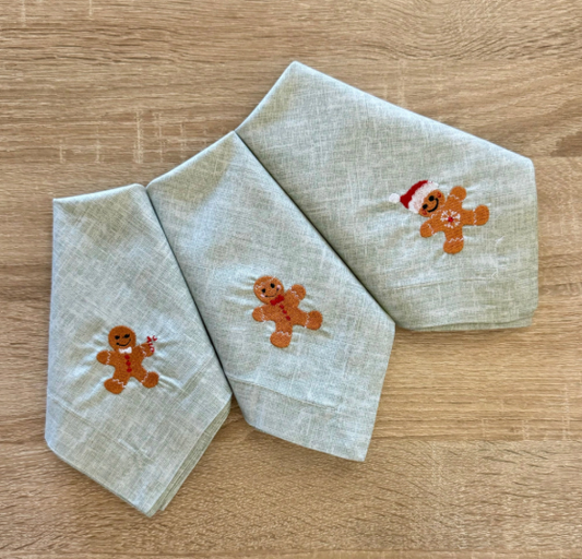 Set de 4 servilletas de tela 100% algodón verde agua bordada Ginger