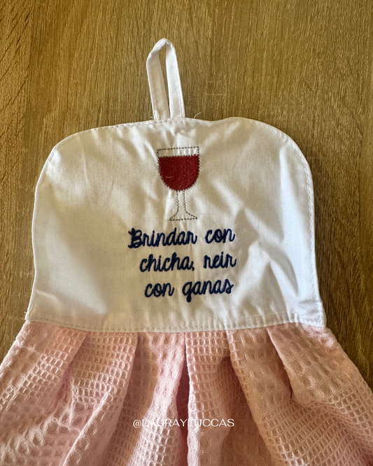 Kit de Toalla colgante seca manos y paño de cocina Brindar con chicha