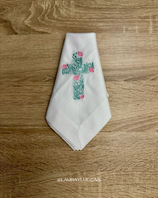 Servilleta de Tela 100% algodón bordada Cruz Floral