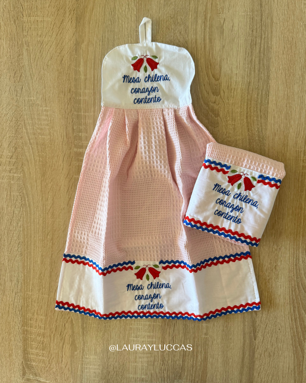 Kit de Toalla colgante seca manos y paño de cocina Mesa chilena