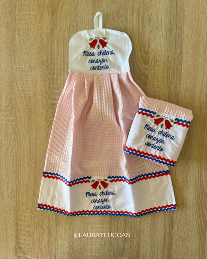 Kit de Toalla colgante seca manos y paño de cocina Mesa chilena