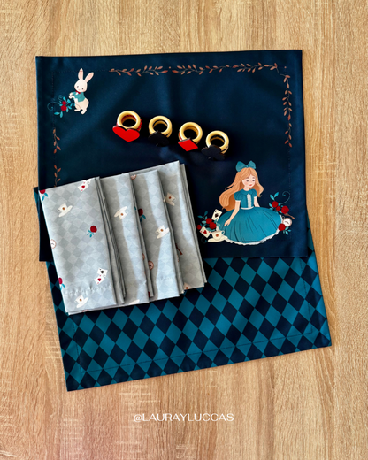 Kit de Mesa Puesta Alicia en el país de las maravillas Azul petróleo