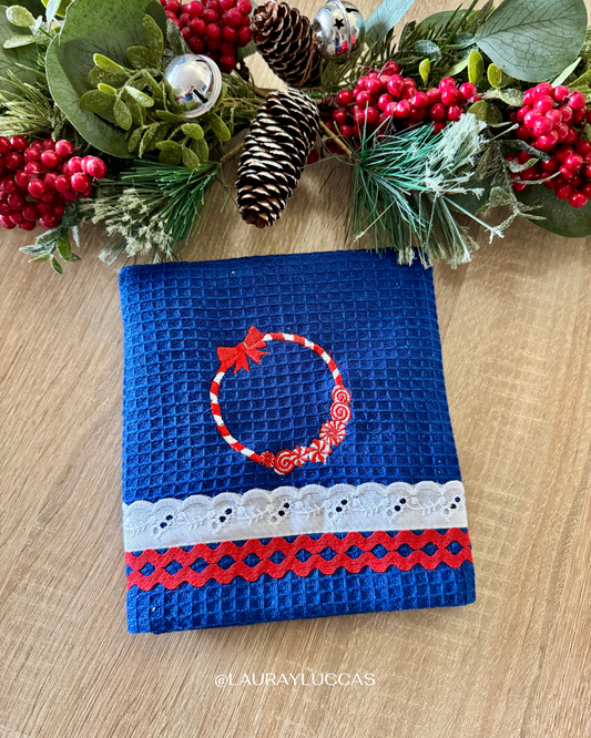 Paño de Cocina Azul rey Guirnalda Navidad