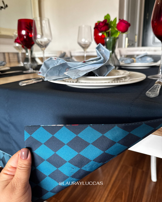 Camino de mesa doble faz impermeable Alicia Azul Petroleo