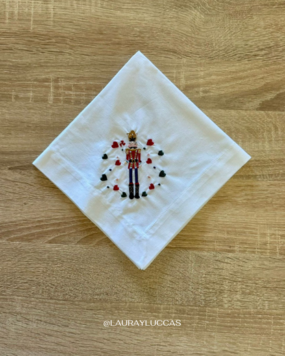 Servilleta de Tela 100% algodón blanca bordado Cascanueces